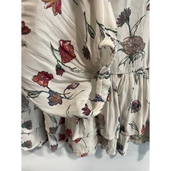 Pleione White Floral Blouse Women’s Medium Sheer V-Neck Long Sleeve Ruffles - Picture 4 of 8